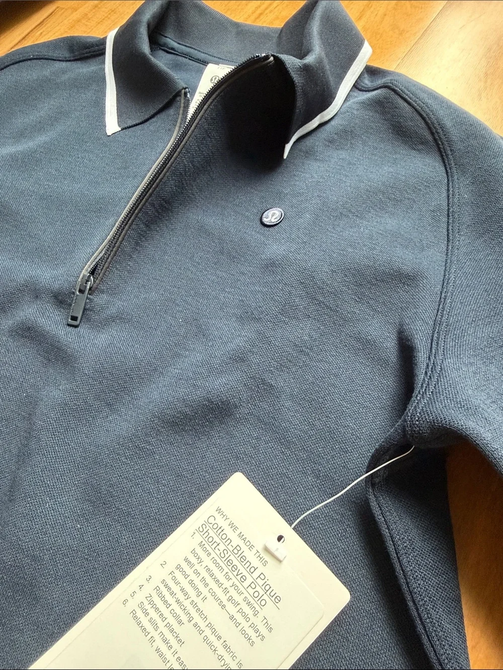 Lululemon Cotton-Blend Pique Short-Sleeve Polo Shirt XXS NAVY BLUE polo top